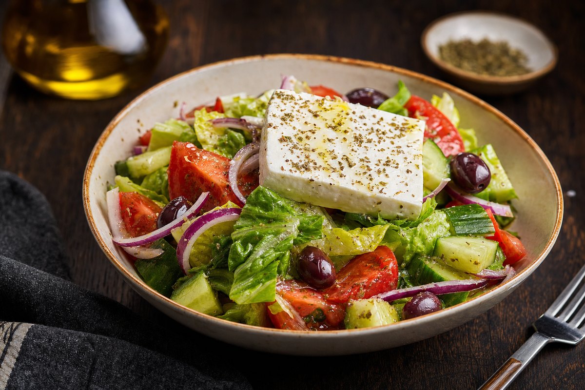 Greek salad with feta and olives